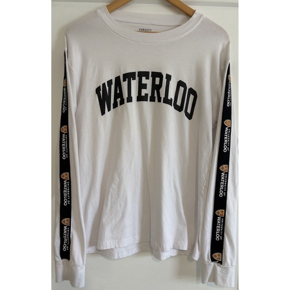Varsity Collection Other - University of Waterloo Long Sleeve Shirt MED White Varsity Tape Sleeve Graphic